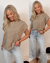 Cocoa Knit Round Neck Striped Top