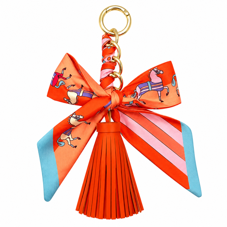 Silk & Saddle Ribbon Tassel Bag Charm - Orange