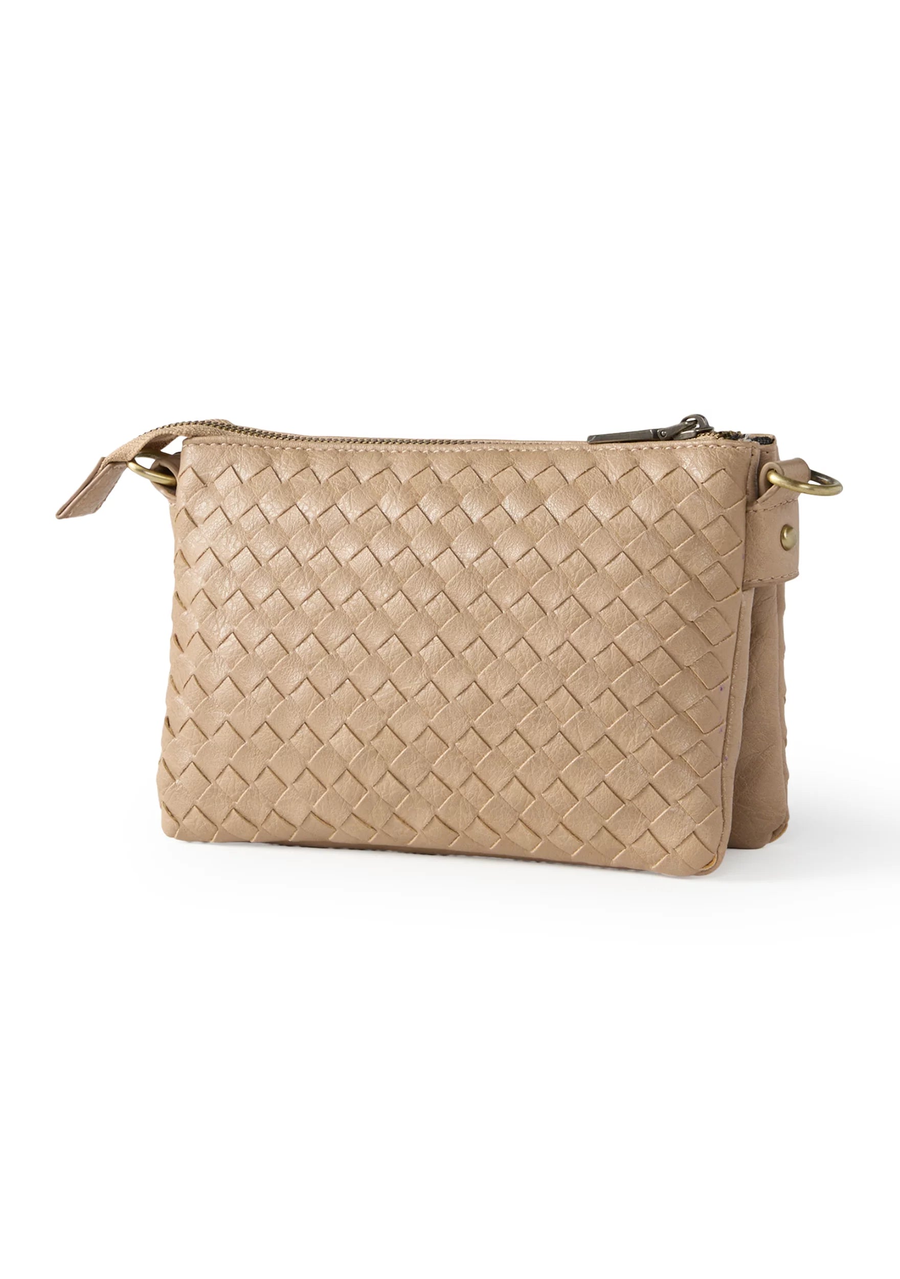 Woven Crossbody 5 Compartment Wristlet / Crossbody - Taupe