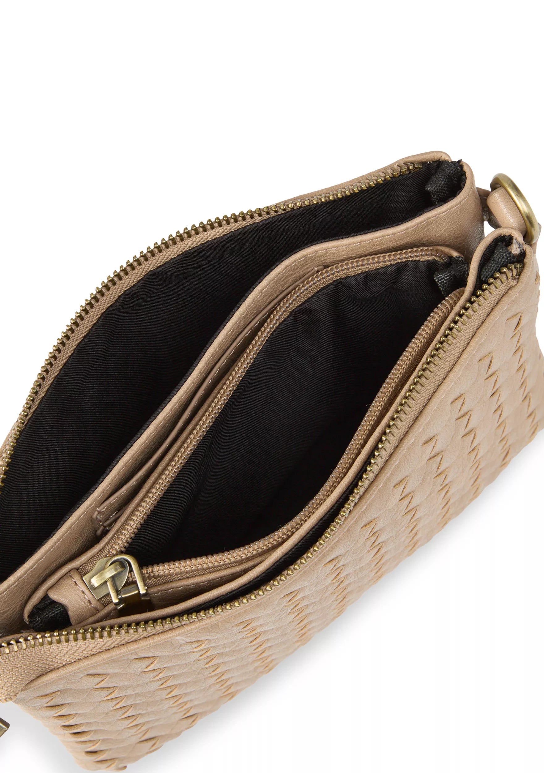 Woven Crossbody 5 Compartment Wristlet / Crossbody - Taupe