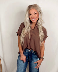On the Daily Short Sleeve Basic Blouse - Mocha