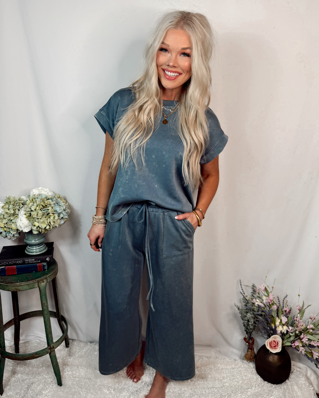 Soft Reset Mineral Wash Scuba Lounge Set - Denim