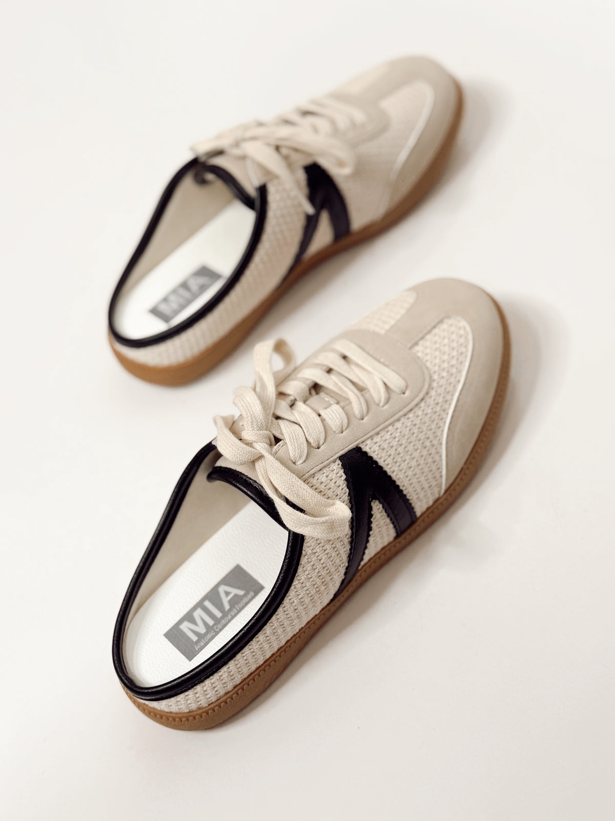 MIA Baron Off White + Black Slip On Mule Sneakers