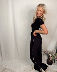 Finish Line Contrast Piping Drawstring Pants - Black