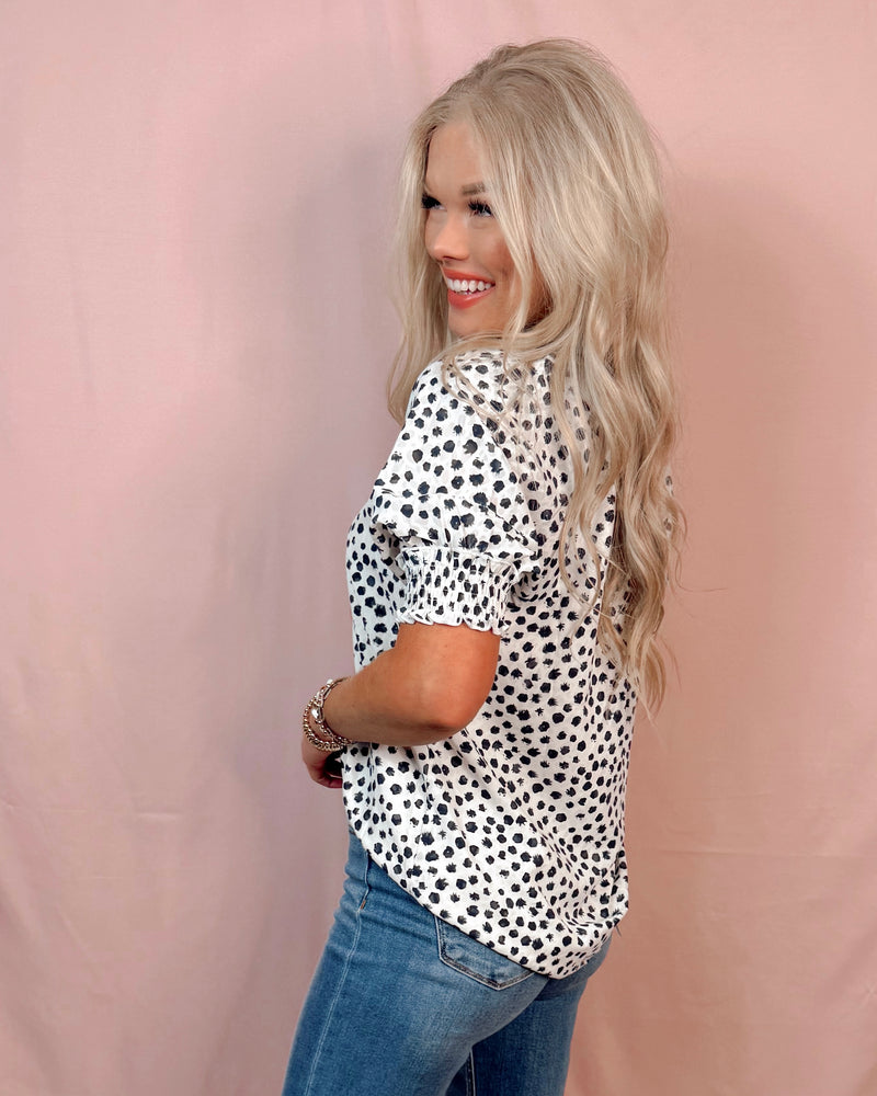 Detailed & Dotted Printed Jacquard Detailed Blouse