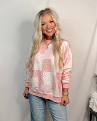Preppy In Patchwork Printed Mock Neck Sweatshirt