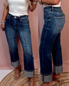 Sundown Denim Dark Wash Front Pleat Cuffed Jeans