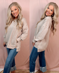 Above Average Acid Wash Hi-Low Pullover Sweater - Ash Mocha