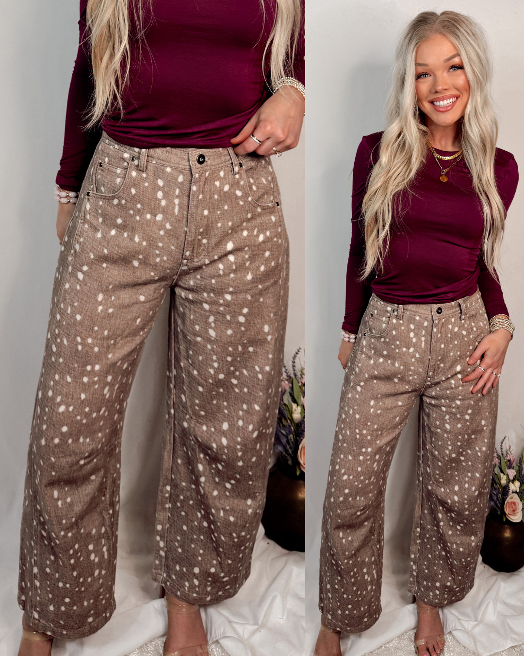 Wyoming Whitetail Fawn Printed Denim Barrel Jeans