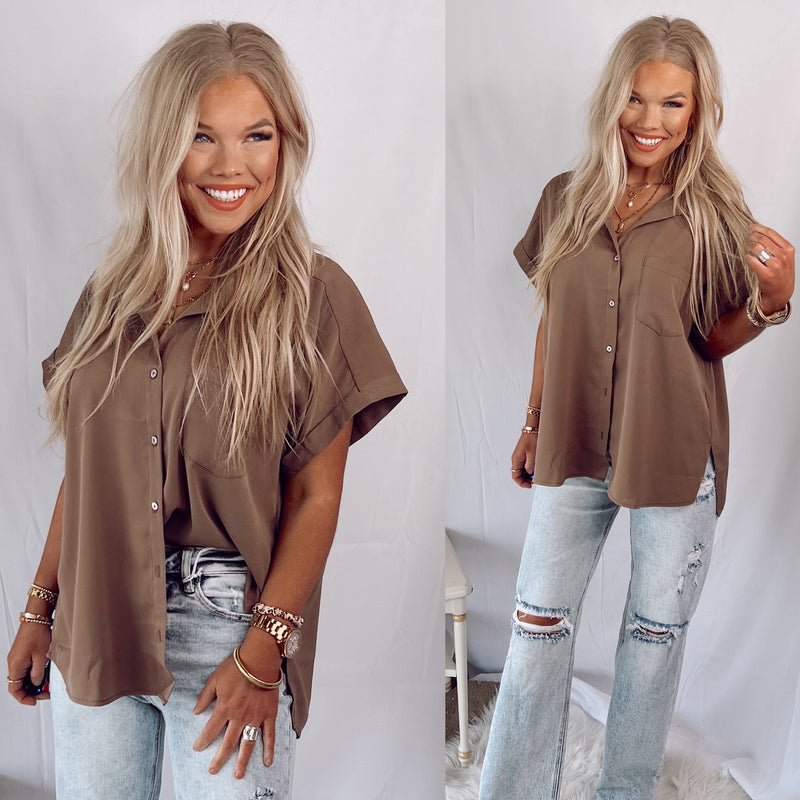 New & Noteworthy Button-Up Blouse - Mocha