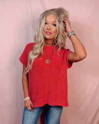 Main Character Mock Neck Knit Top - Red
