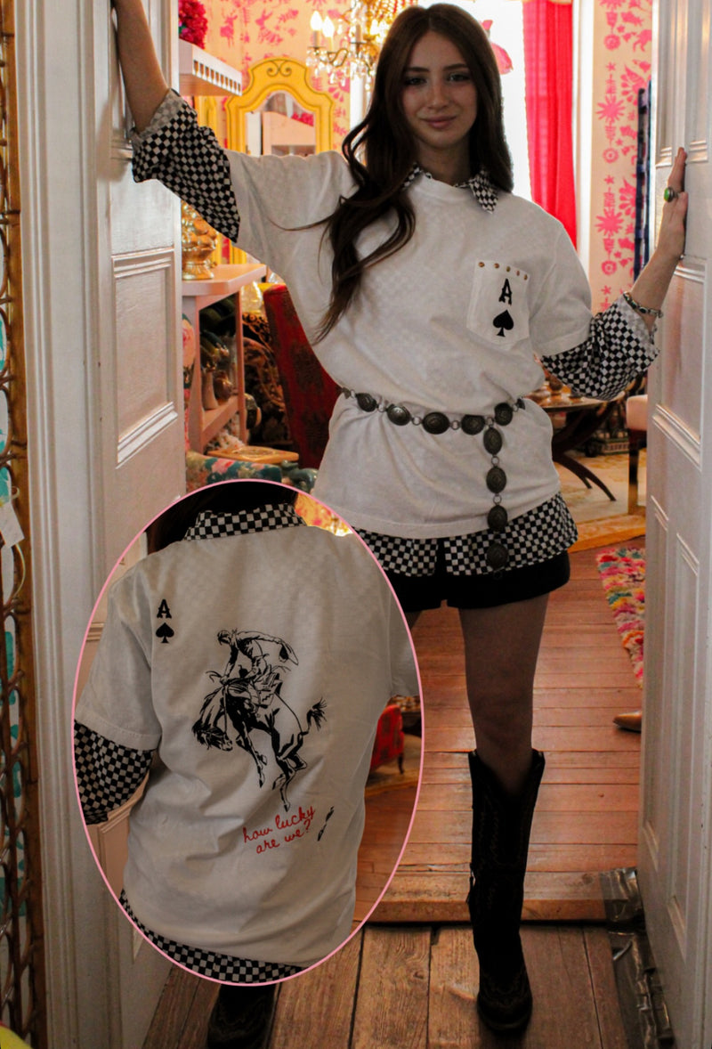 Lucky Ace Of Spades Studded Graphic Tee