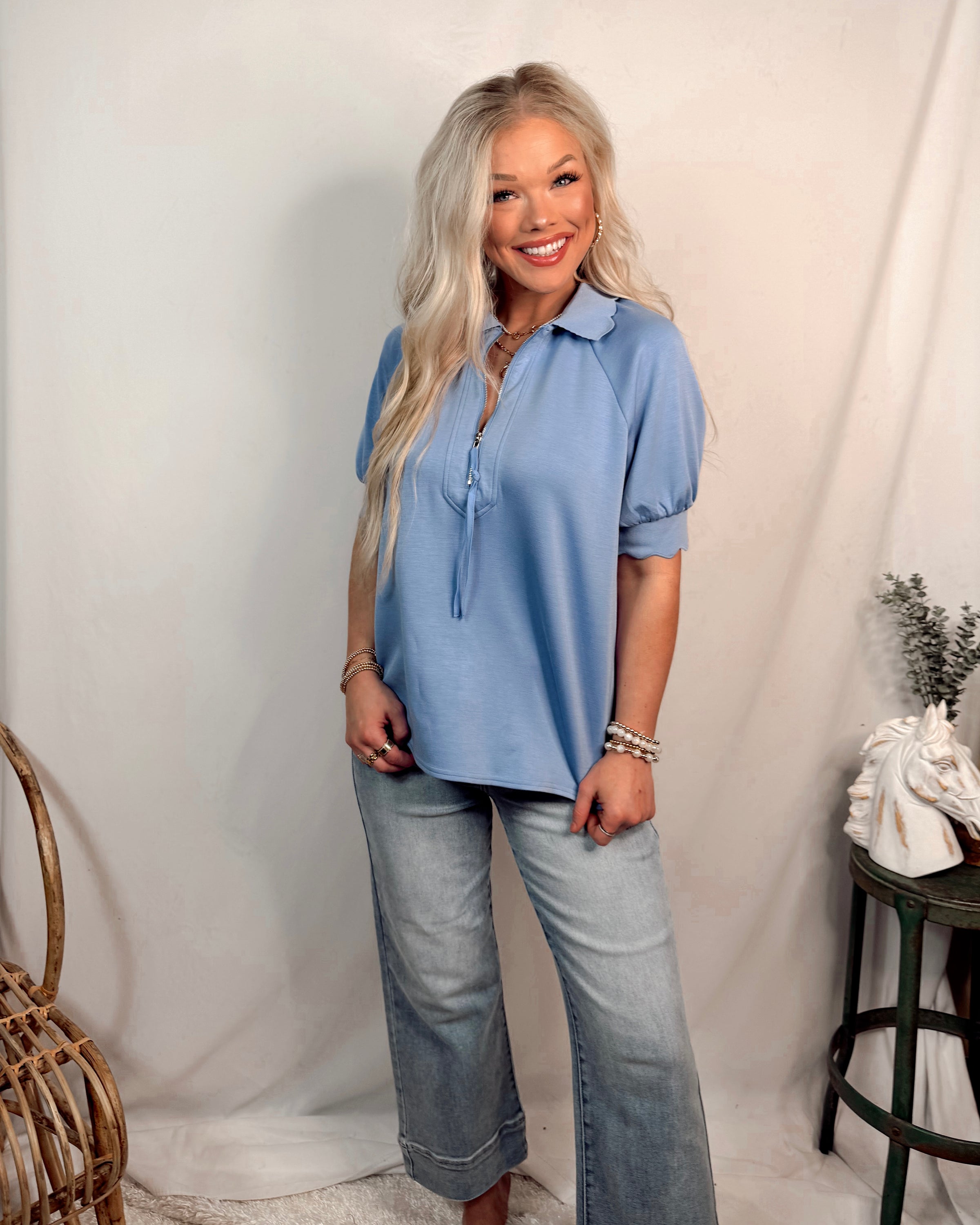 Skyline Short Sleeve Half Zip Top - Blue