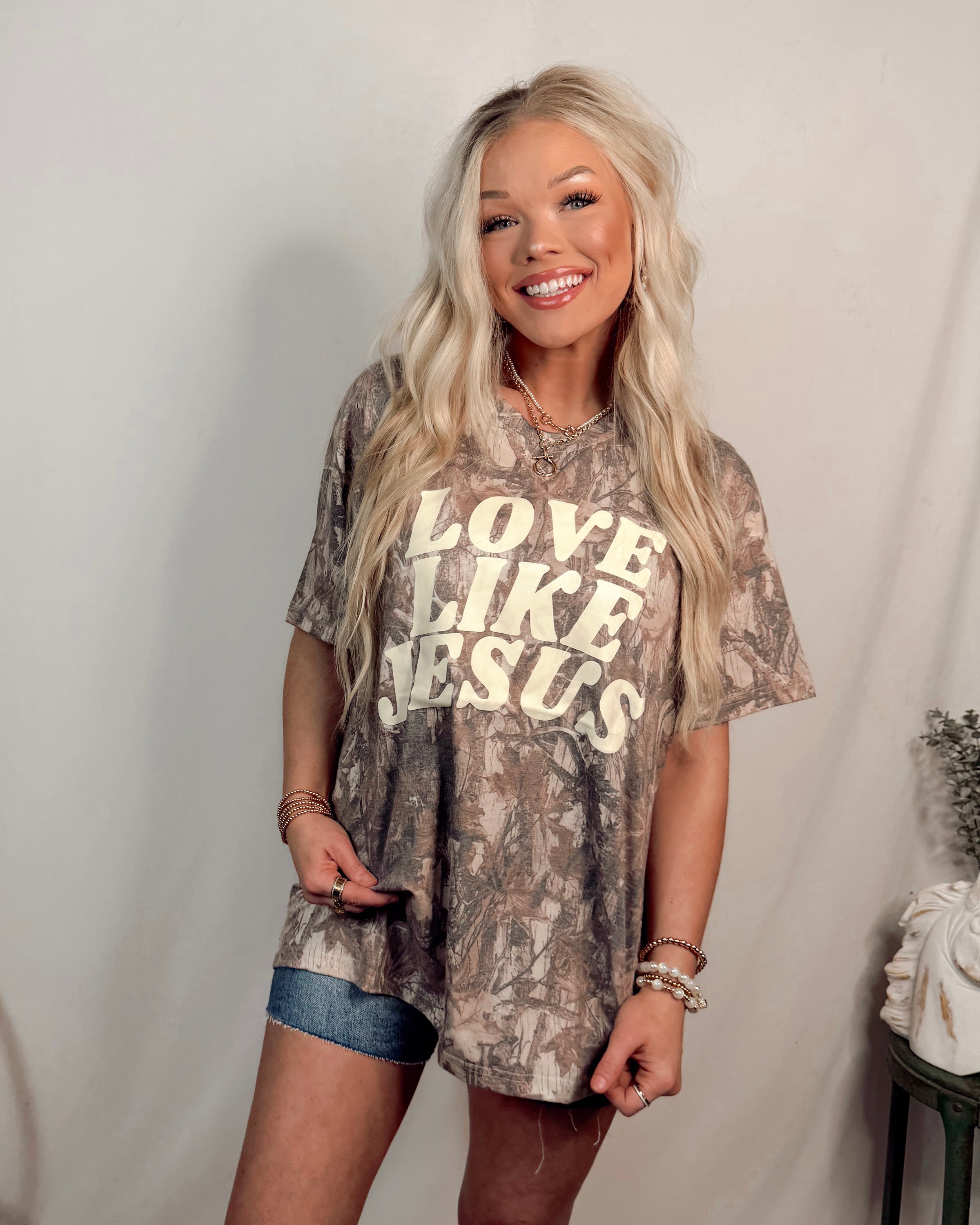 Love Like Jesus Oversized Graphic Tee - Dark Camo