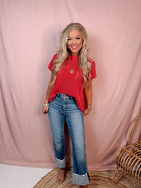 Main Character Mock Neck Knit Top - Red