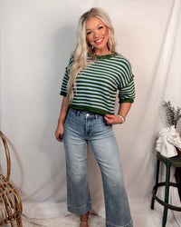Fairway Striped Short Sleeve Knit Top - Green