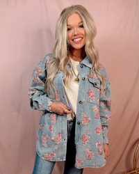 Vintage Vines Floral Print Denim Shacket