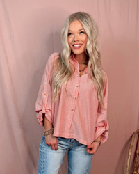 Fine Line Striped Button Down Top - Red