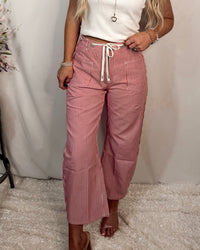 Cherry Gelato Striped Drawstring Barrel Pants - Red