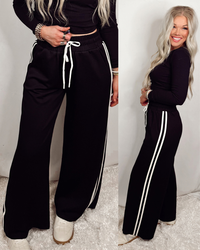 Comfort Zone Luxe Knit Contrast Stripe Straight Leg Lounge Pants