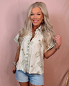 Greece Getaway Printed Contrast Button Up Top - Olive