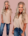 The Everyday Casual Classic Basic V-Neck Blouse - Toast