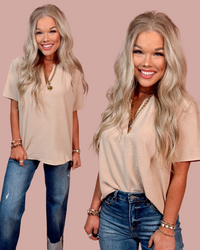The Everyday Casual Classic Basic V-Neck Blouse - Toast