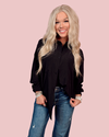 Luxe Lounge Long Sleeve Button Up Top - Black