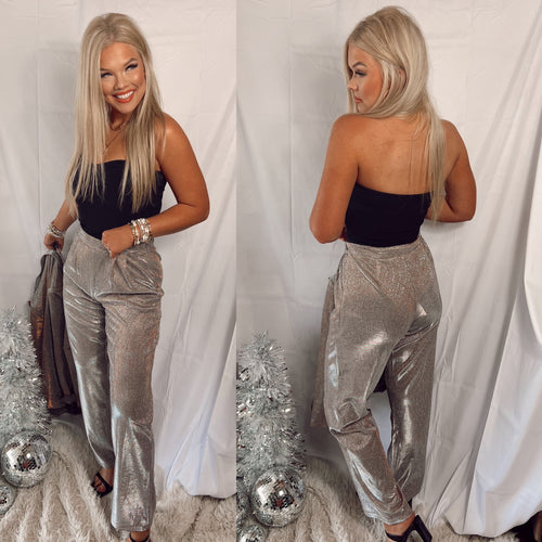 Irresistibly Chic Glitter Trousers - Silver