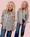 Linear Muse Striped Button Down Top - Black
