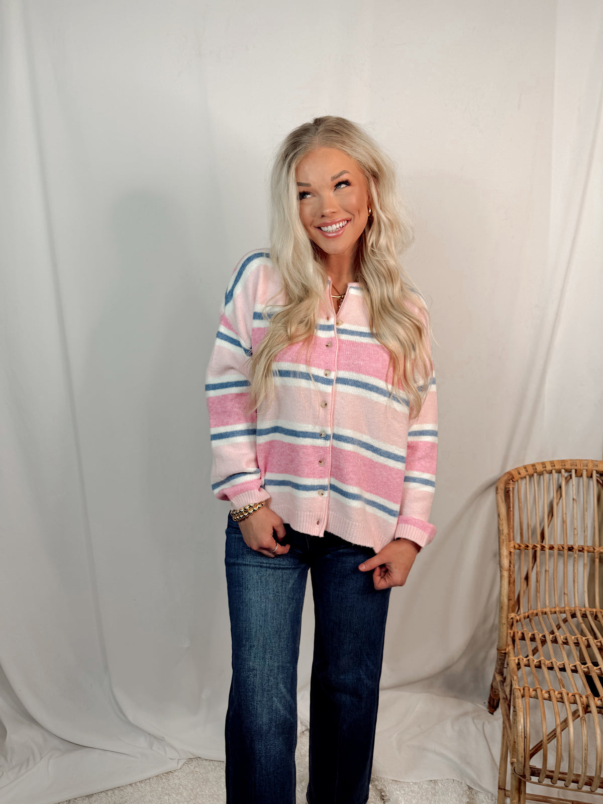 Sugar Plum Lightweight Everyday Cardigan in Pink/Blue