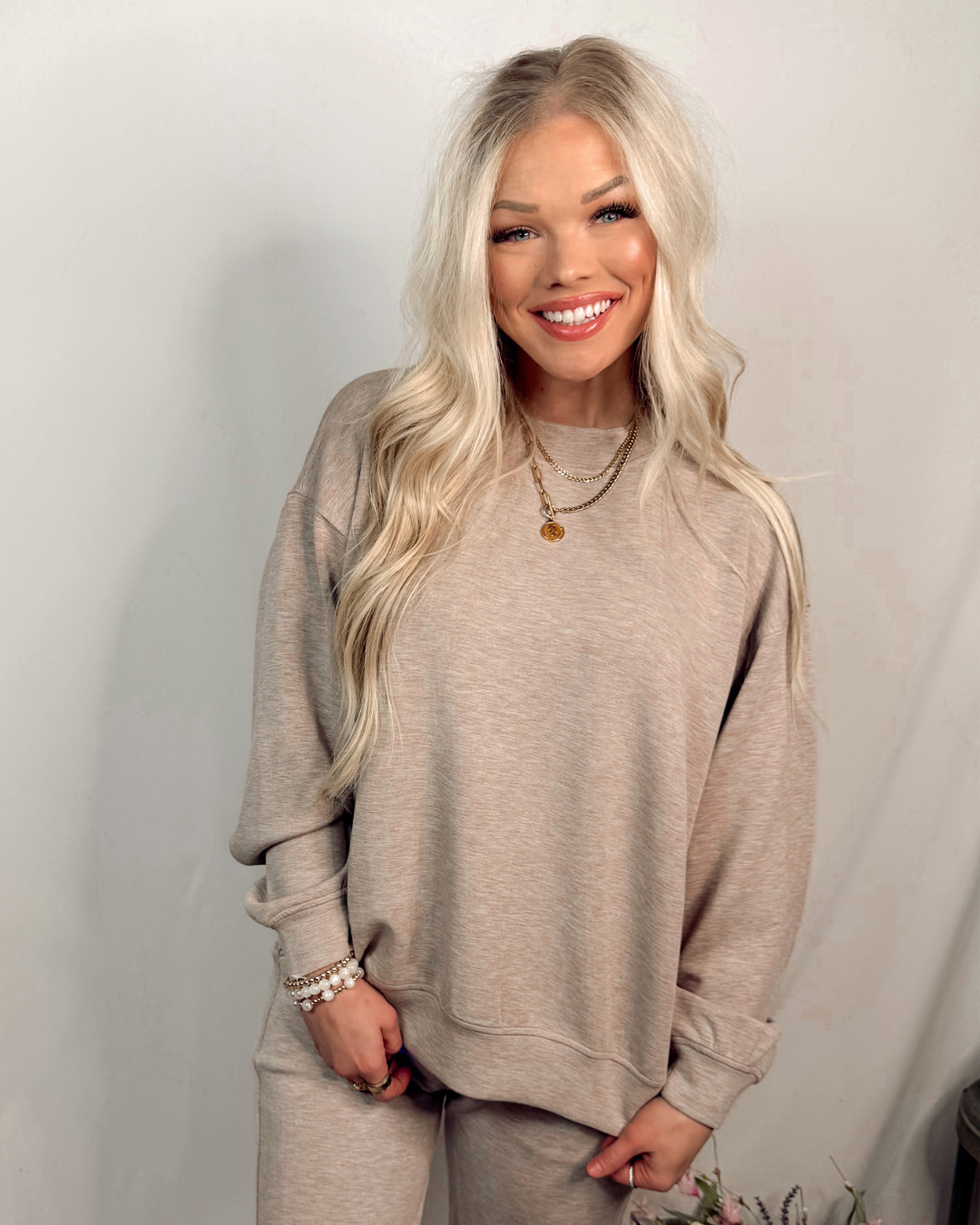 Everyday Intent Essential Luxe Basic Pullover - Heather Taupe