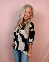 Ivory Noir Floral Printed Top - Black