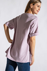 Comfortably Casual Cotton Oversized Basic Top - Dusty Lavender