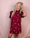 Merlot & Magnolias Floral Printed Bubble Sleeves Dress