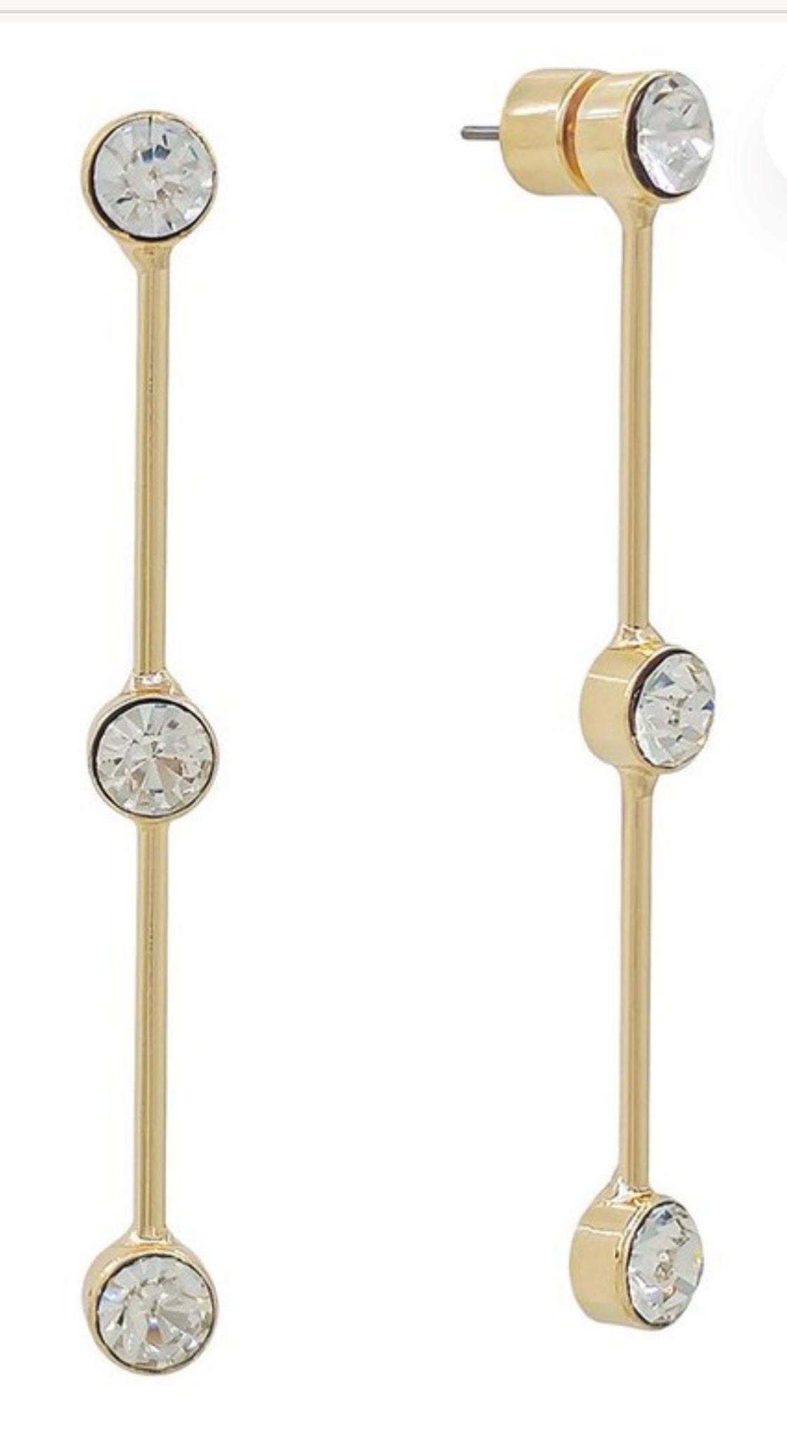 Triple Shine Linear Gold Dangle Earrings