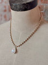 Golden Empress Beaded Necklace w/ Pearl + Earrings