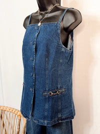 Denim Daydream Sleeveless Button Down Vest - Dark Denim