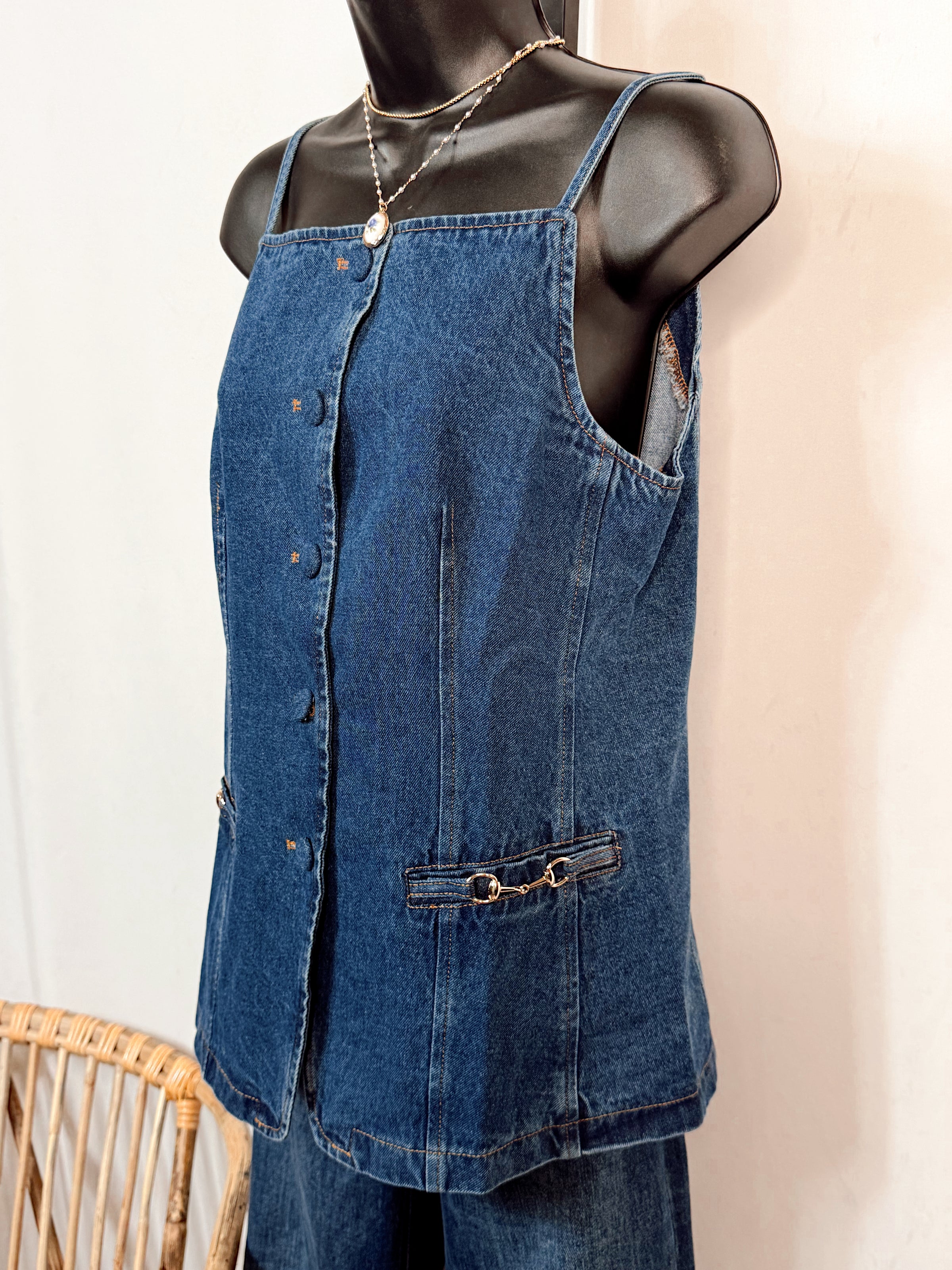 Denim Daydream Sleeveless Button Down Vest - Dark Denim