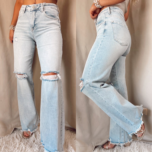 Hanna High Rise Wide Leg Distressed Jeans