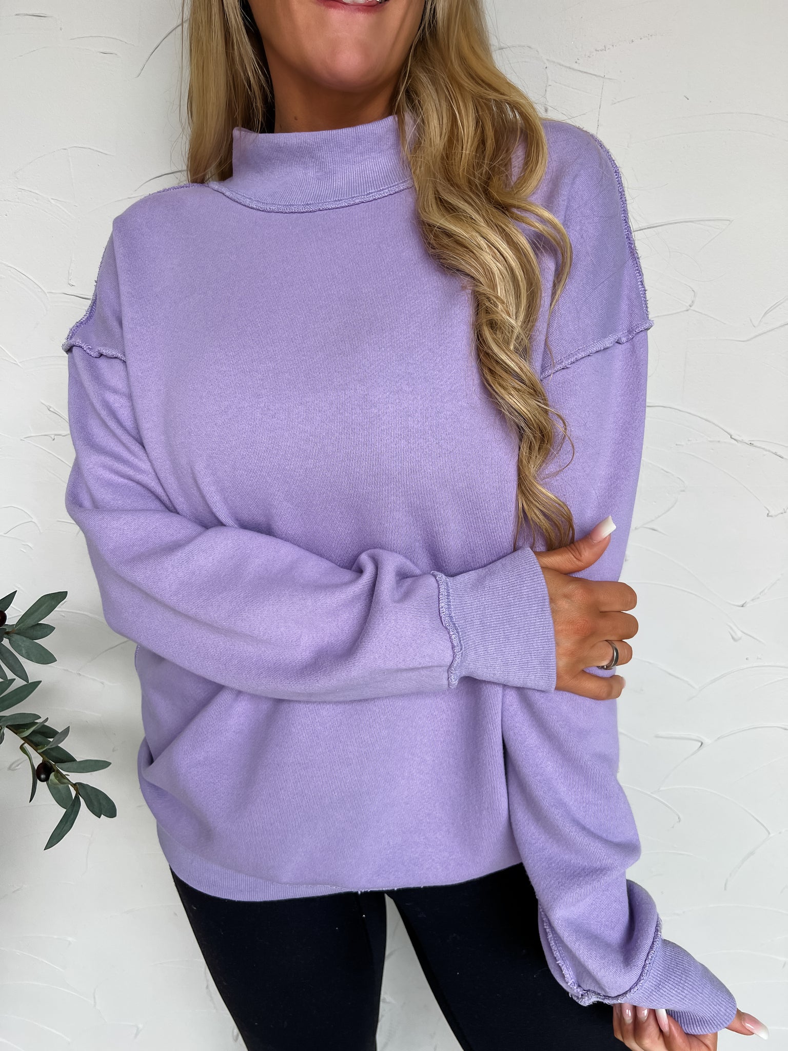 Montauk Mock Neck Oversized Sweatshirt in Lavender