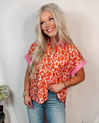 Pink Lemonade Pop Leopard Print Button Up Blouse - Orange