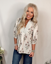 Ivory Garden 3/4 Puff Sleeve Blouse - Cream