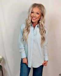 Clean Lines Classic Essential Button Down Top - Ice Blue