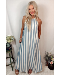 Barefoot Stripe Halter Neck Dress - Blue