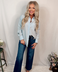 Clean Lines Classic Essential Button Down Top - Ice Blue