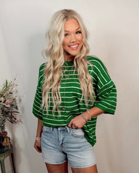 Lucky You Striped Oversized Knit Top - Green