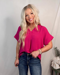 Timeless Touch V Neck Drop Sleeve Top - Fuchsia