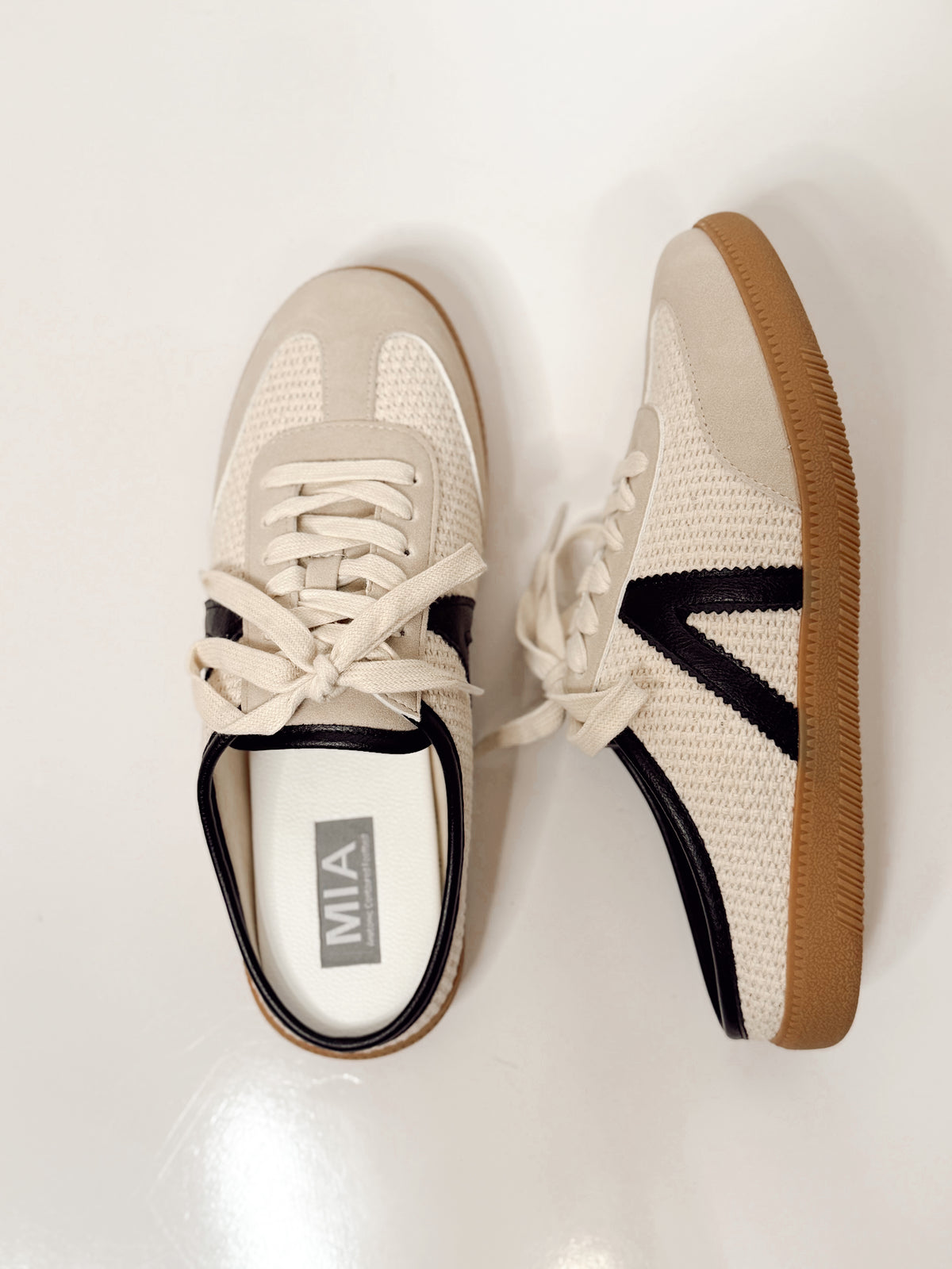 MIA Baron Off White + Black Slip On Mule Sneakers
