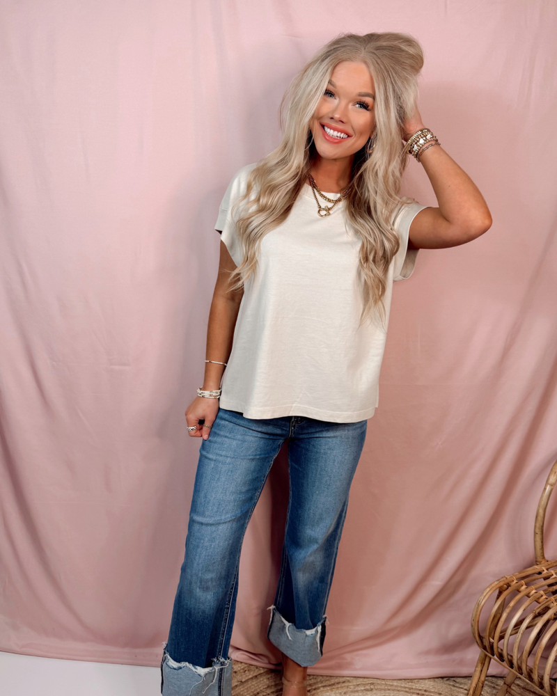 Simplified Everyday Vintage Wash Tee - Oatmeal